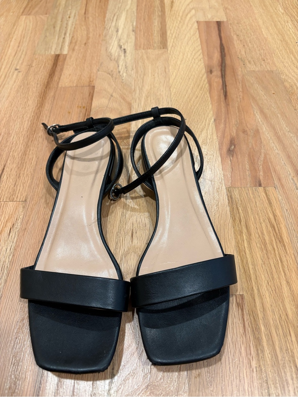 Women’s Black Ankle-Strap Square-Toe Sandals